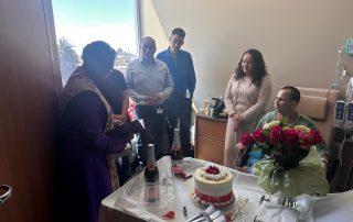 The wedding party in their hospital room at Alameda Health SYstem's Wilma Chan Highland Hospital Campus